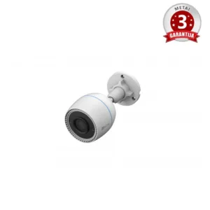 Balta lauko kryptinė kamera su matiniu paviršiumi, šiek tiek pakreipta dešinėn, su 1080P raiška ir spalvotu naktiniu matymu.