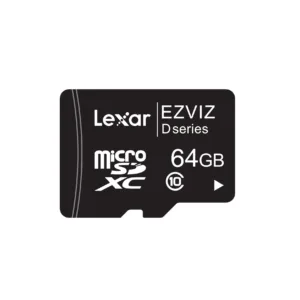 Juodos spalvos plastikinė MicroSD kortelė su 64GB talpa ir užrašu "Lexar" - Atminties kortelė MicroSD 64GB.
