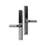 Išmani durų rankena su EZVIZ logotipu, pilkos spalvos, su klaviatūra ir pirštų atspaudų skaitytuvu - Išmani durų rankena.