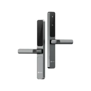 Išmani durų rankena su EZVIZ logotipu, pilkos spalvos, su klaviatūra ir pirštų atspaudų skaitytuvu - Išmani durų rankena.